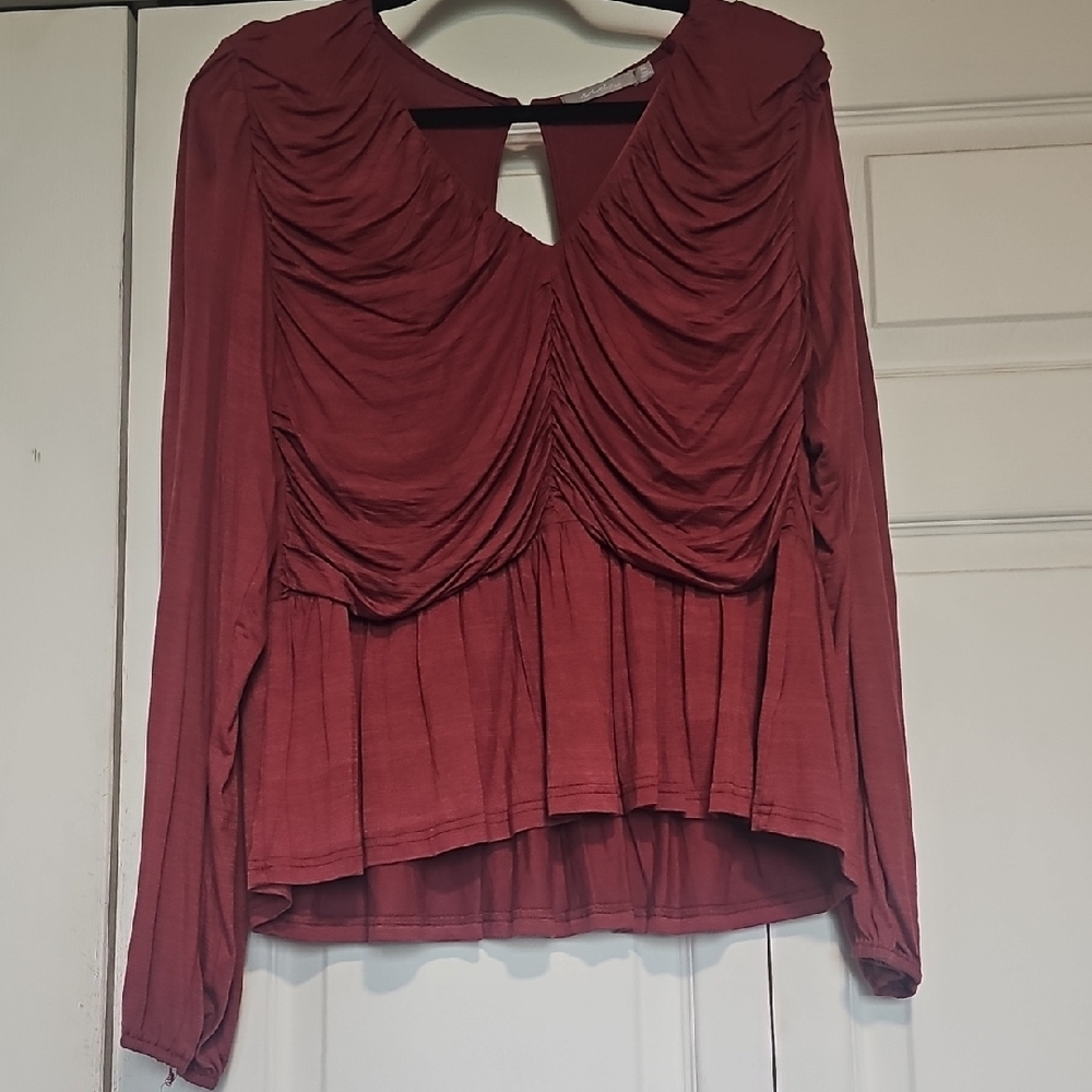 Elegant Ruched Burgundy Blouse